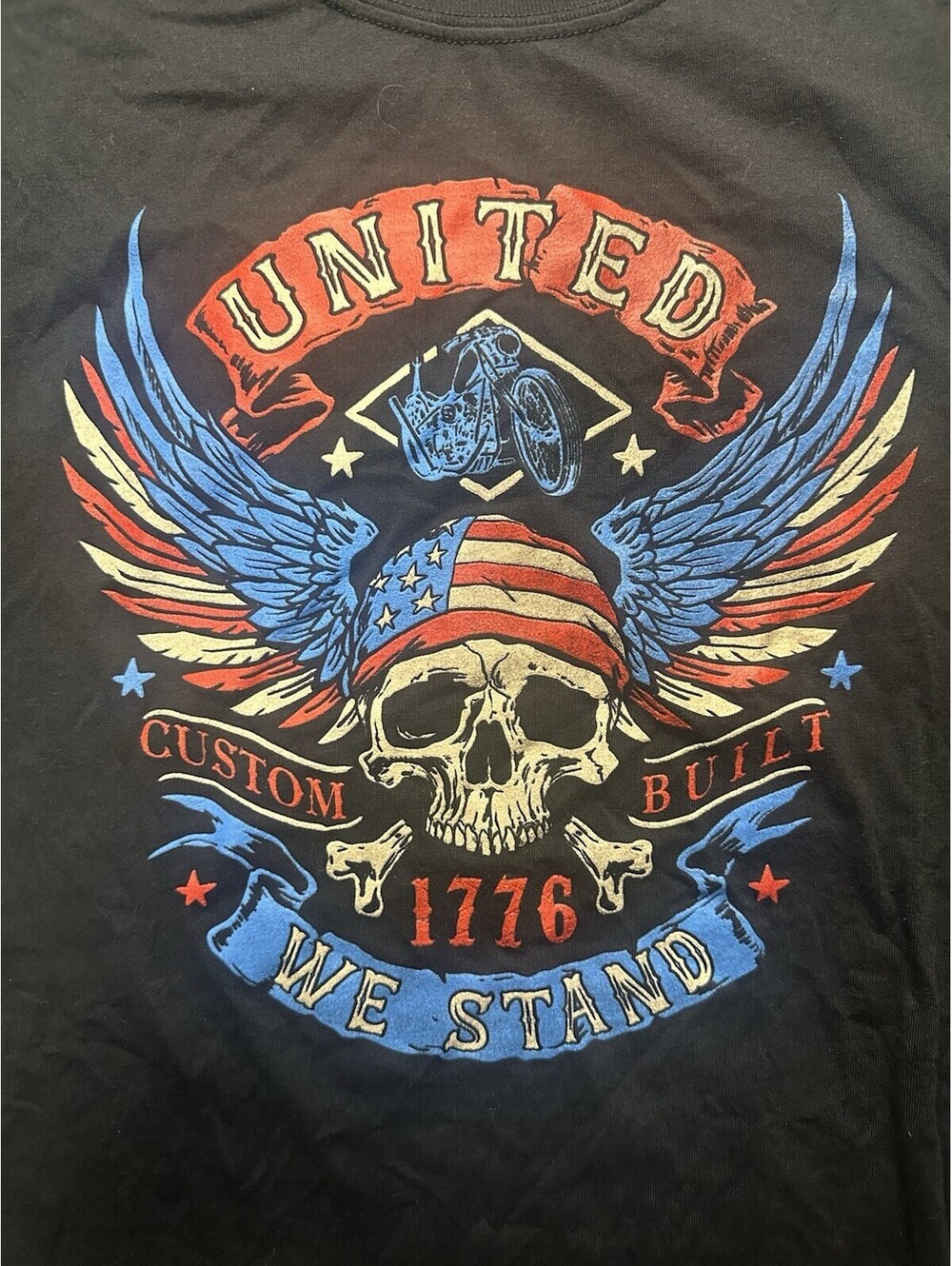 Patriotic Biker Skull Sleeveless Shirt XL USA 1776 Wings Graphic Tank